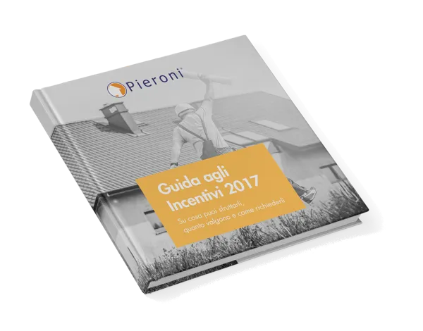Libro con titolo guida agli incentivi 2017 e il logo Pieroni