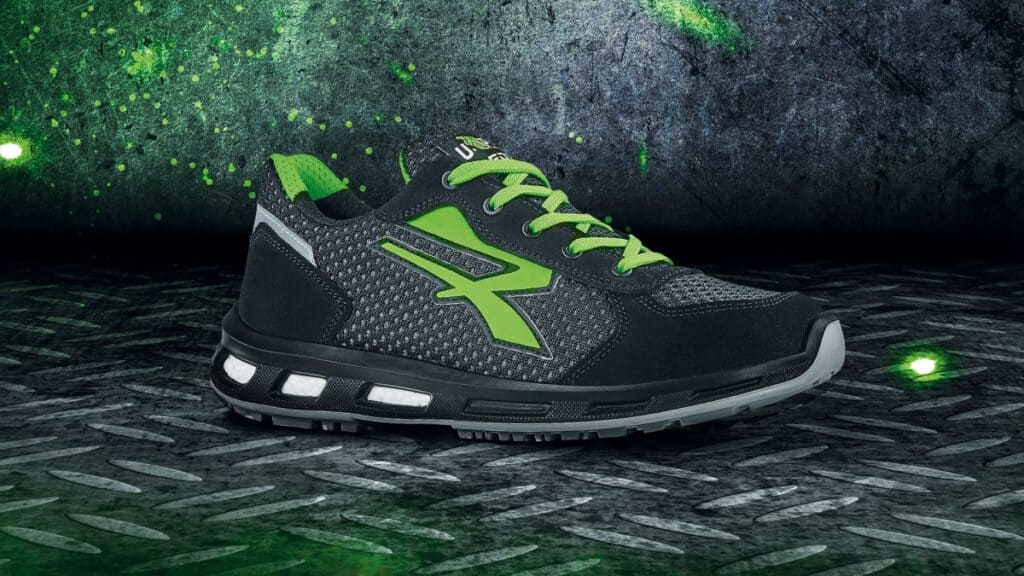 Scarpa da lavoro in stile sportivo con accenti di colore verde, marce U-Power